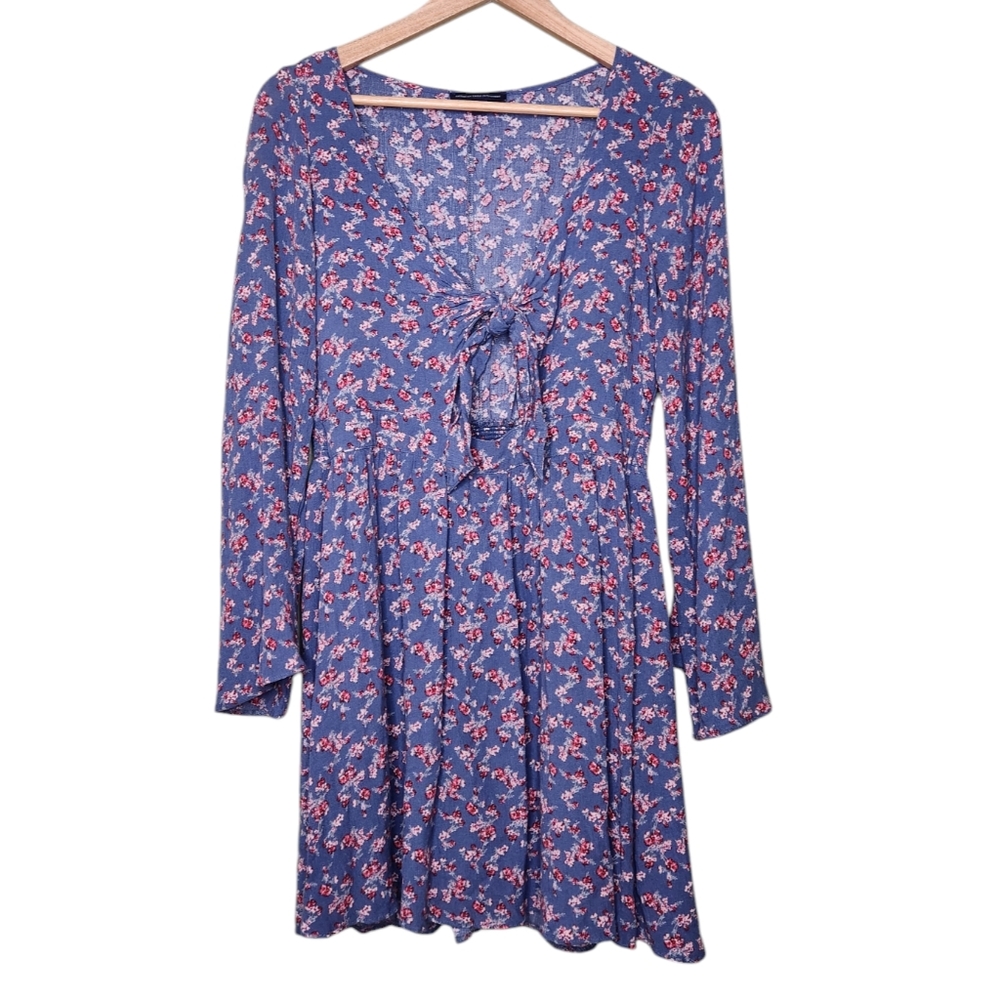 American Eagle Blue Floral Cutout Tie Dress Large